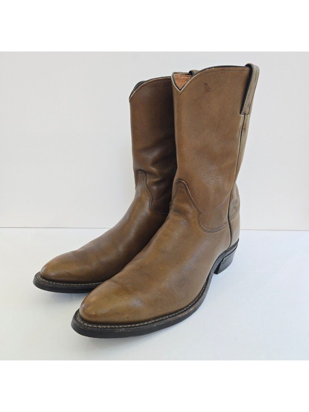 Justin 3826 Vintage USA Roper Boots Mens 10.5B Brown Leather Western Ranch